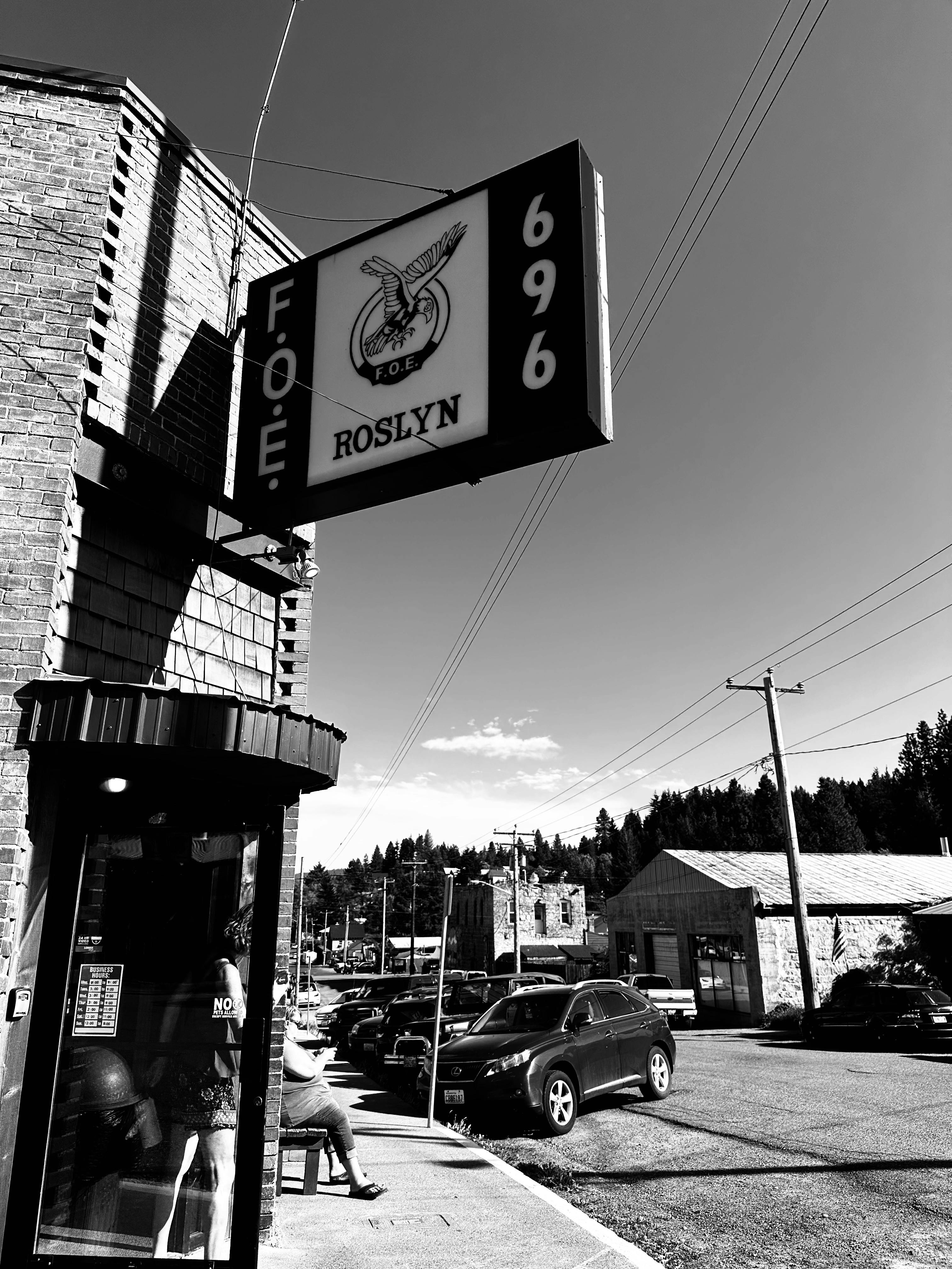 The local Eagles lodge in Roslyn, W.A. If you want to find the heart of a community, visit the lodges, clubs, diners and coffeeshops and simply listen.