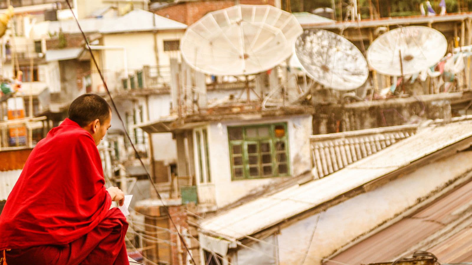 Rooftop contemplation in Dharmsala, India, 2006. 