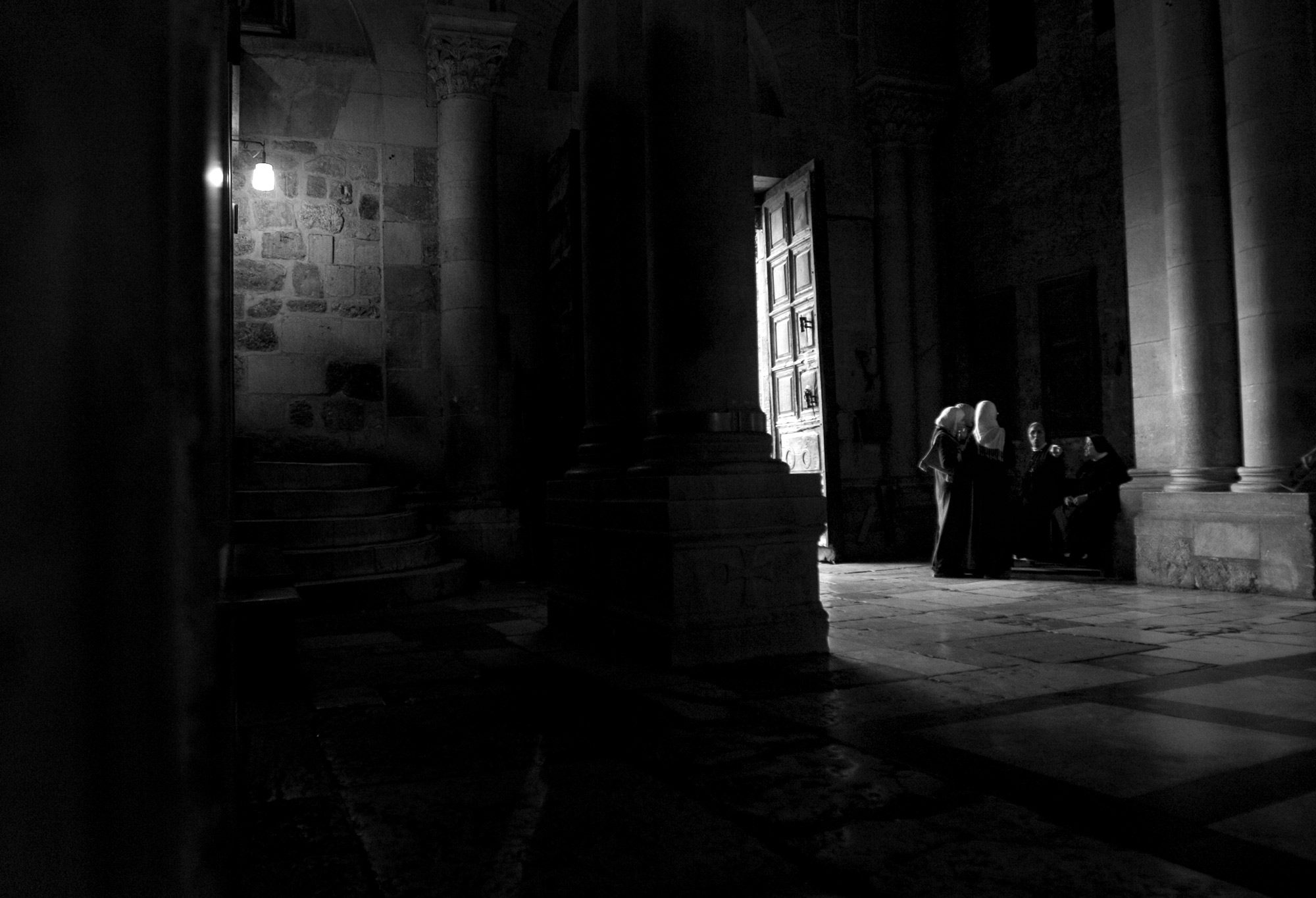 At the entrance to the Church of the Holy Sepulchre.